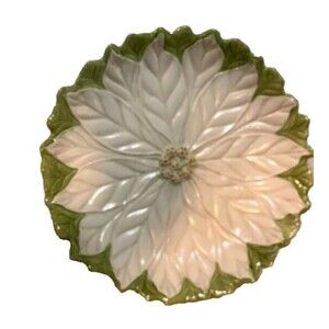 Vntg Majolica Bowl Serving Plate Flower Leaf 10" Grandmacore Cottagecore 1968